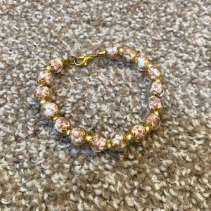 Pink White & Gold Venetian Glass Bracelet